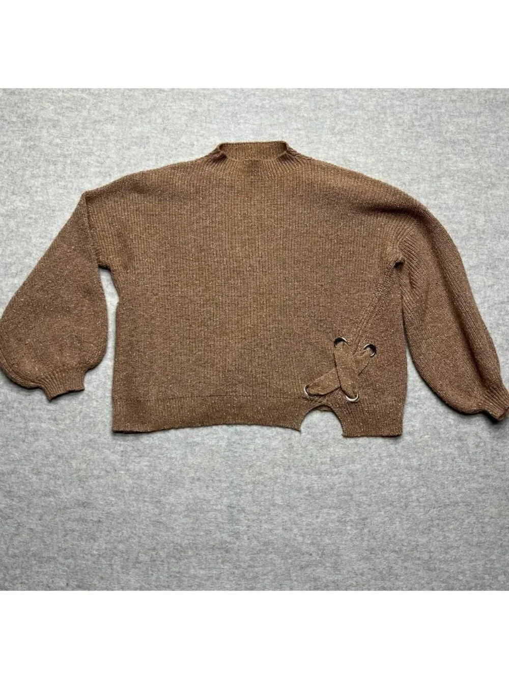 Kerisma Brown Mock Neck Angola Blend Sweater Knit Lace Oversized Soft M/L - Picture 1 of 9
